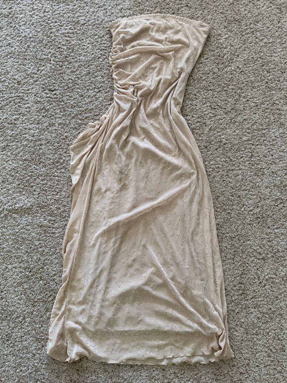 Taboo Strapless Beige Maxi Dress with Subtle Sheen